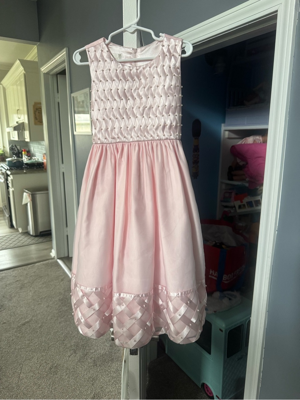 Cinderella Light Pink Satin Lattice Bodice Formal Dress